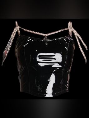 Widow Dolls Kill Sinfully Sacred Corset Top Black Patent Chain Goth Emo Punk